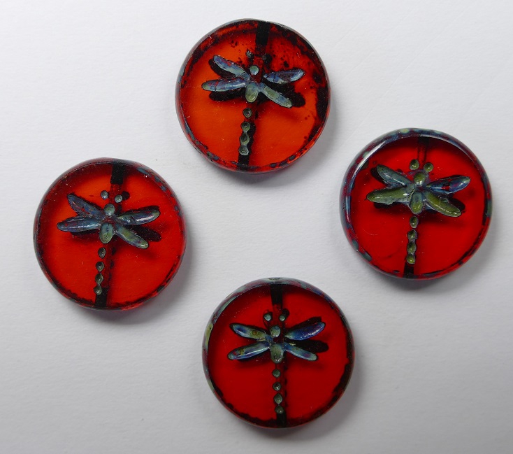 0050019 Light Siam Ruby Travertin Dragonfly Table Cut Bead 4 Pc.-0