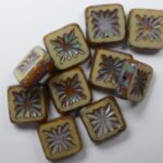 0040008 Opaque Beige Dark Picasso Squared Kiwi Table Cut Bead. 6 Pc.-0