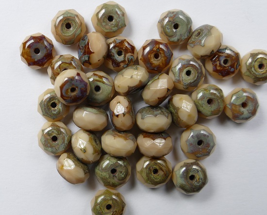 0040021 Opaque Beige Travertin Donut Facet 7 x 4 mm. 18 Pc.-0