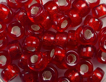 0050086 Silver Lined Red Roller Bead. 50 Pc.-0