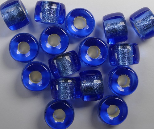 0090075 Silver Lined Sapphire Roller Bead. 25 Pc.-0
