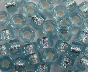 0090077 Silver Lined Aqua Roller Bead. 50 Pc.-0 0090077 Silver Lined Aqua Roller Bead. 50 Pc.-0