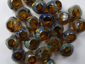 0130035 Transparent Amber Picasso Soccer Bead 8 mm. 15 Pc.-0
