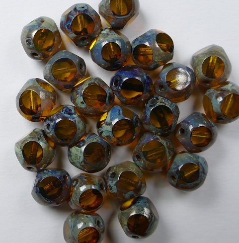 0130035 Transparent Amber Picasso Soccer Bead 8 mm. 15 Pc.-0