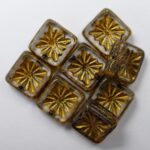 0150071 Crystal Picasso Gold Patina Squared Kiwi Table Cut Bead. 6 Pc.-0