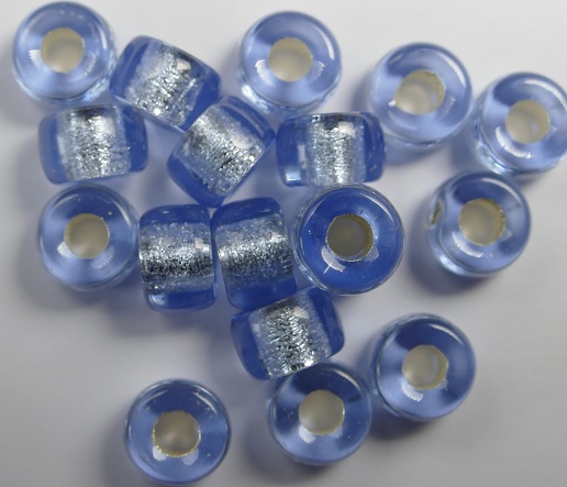 0090072 Silver Lined Light Sapphire Roller Bead. 25 Pc.-0 0090072 Silver Lined Light Sapphire Roller Bead. 25 Pc.-0
