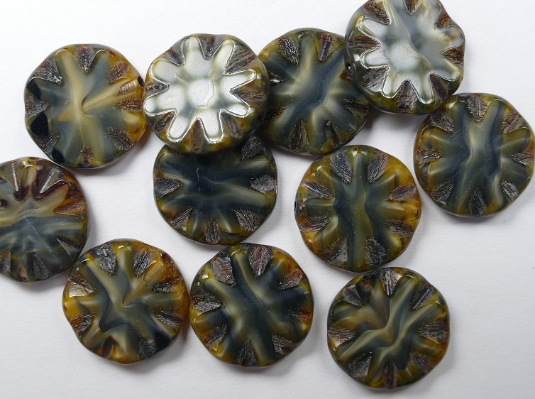 0030063 Black-grey dark Picasso Table Cut Sun Bead 4 stuks-0