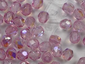 FP1-04-K1704 Coated Milky Pink AB Czech Glass Facet Firepolish 4mm
