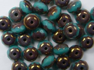 0100532 Green Turquoise Bronze Facet Rondelle 6 x 4 mm. 16 stuks-0