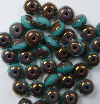 0100532 Green Turquoise Bronze Facet Rondelle 6 x 4 mm. 16 stuks-0