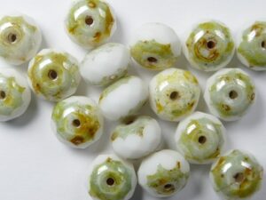 0140085 Chalk White Ultra Green Luster Donut Facet 9 x 6 mm. 12 stuks.-0