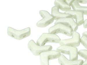 CHEV-02010-14457 Chevron Duo Beads White Alabaster Green Luster 30 stuks-0