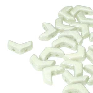 CHEV-02010-14457 Chevron Duo Beads White Alabaster Green Luster 30 stuks-0
