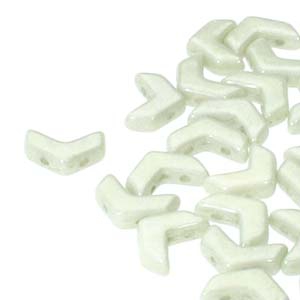 CHEV-02010-14457 Chevron Duo Beads White Alabaster Green Luster 30 stuks-0 CHEV-02010-14457 Chevron Duo Beads White Alabaster Green Luster 30 stuks-0