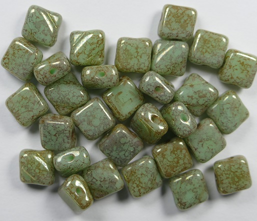 SL-53100-15495 Silky Bead Opaque Light Green Red Terracotta 30 Pc.-0