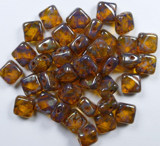 SL-80000-43400 Silky Bead Amber Silver Picasso 30 Pc.-0 SL-80000-43400 Silky Bead Amber Silver Picasso 30 Pc.-0