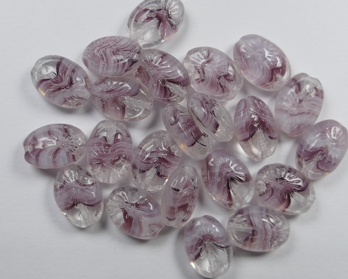 0080206 Ovale kraal met bloem Crystal Purple Melee 25 stuks-0