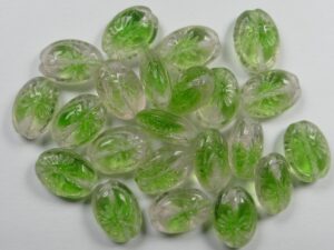 0100075 Ovale kraal met bloem Crystal Green Melee 25 stuks-0