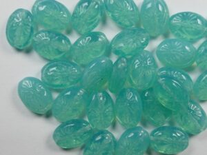 0100464 Ovale kraal met bloem Milky Aquamarine 25 stuks-0