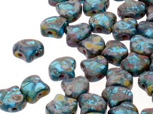 GIN-60020-86805 Matubo 2 Hole Ginko Bead Aquamarine Picasso 10 gram-0