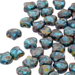 GIN-60020-86805 Matubo 2 Hole Ginko Bead Aquamarine Picasso 10 gram-0 GIN-60020-86805 Matubo 2 Hole Ginko Bead Aquamarine Picasso 10 gram-0