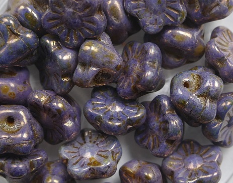 FLB-03000-65426 Chalk White Flamed Grey (Lilac Picasso) Luster Flower Button 40 Pc.-0