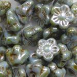 FLB-03000-65431 Chalk White Green/Blue Lazura Luster Flower Button 40 Pc.-0