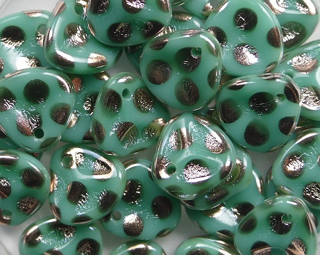 RP-53120-2710X Rose Petals 8x7 mm Opaque Green Turquoise Capri Gold Dots 50 Pc.-0 RP-53120-2710X Rose Petals 8x7 mm Opaque Green Turquoise Capri Gold Dots 50 Pc.-0