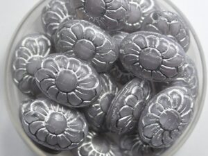 0020308 Ovale Bloem Lila/Grey Silver Inlay 12 stuks