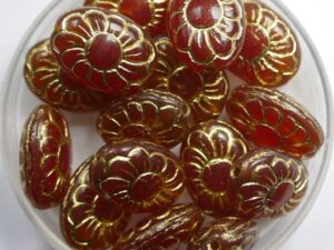 0050282 Ovale Bloem Dark Opal Red Gold Inlay 12 stuks