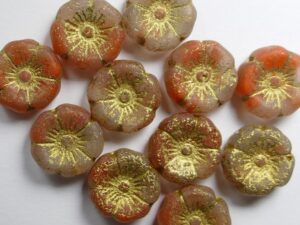 0050283 Red Silk Etched Gold Washed Flower 6 Pc