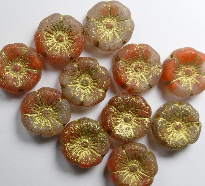 0050283 table cut flower red silk etched gold washed