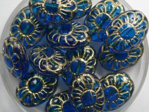 0090402 Ovale Bloem Dark Aqua Gold Inlay 12 stuks - Afbeelding 1