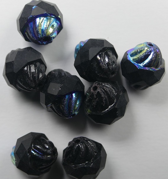 0010489 czech glass facet turbine bead 11x10 mm matte jet ab