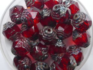 0050288 Siam Ruby Picasso Antique Style Cathedral Beads 5 Pc.