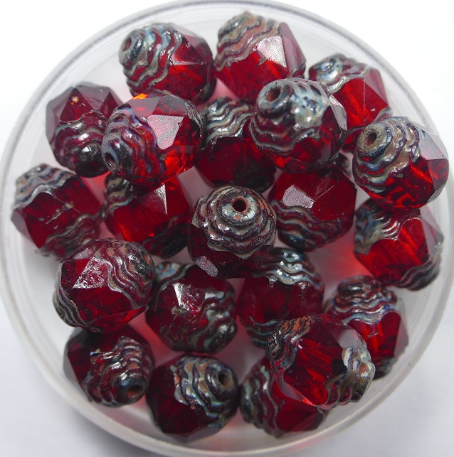 0050288 czech glass antique style cathedral 10x8 mm siam ruby picasso