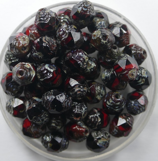 0050290 czech glass antique style cathedral 8x6 mm jet-red picasso.