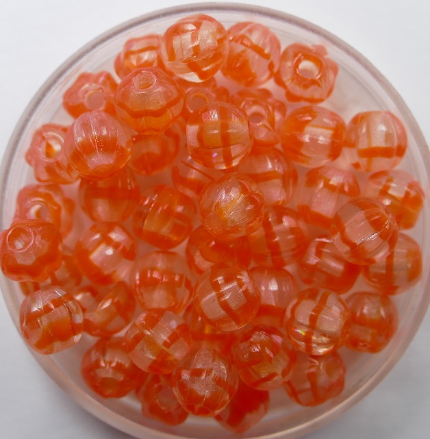 0060123 czech glass melon bead 6 mm Crystal orange white lined