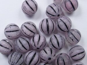 0070452 Matte Soft Rosa Black Striped Melon Beads 8 mm 15 Pc. - Afbeelding 1