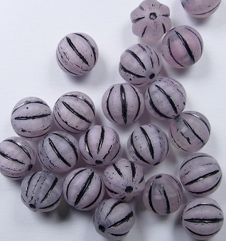 0070452 melon beads 8 mm matte soft rosa black striped color R0742-84100-46441