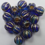 0090409 czech glass melon bead aqua blauw groen melee gold inlay