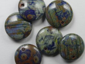 0090410 Blauw/rood Melee Picasso Czech Glass Lentil 6 Pc.