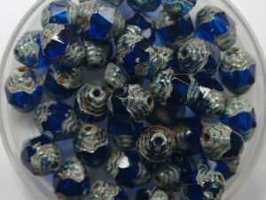 0090414 Capri Blue Picasso Antique Style Cathedral Beads 10 Pc. - Afbeelding 1