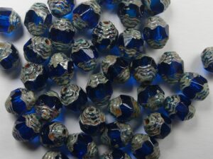 0090414 Capri Blue Picasso Antique Style Cathedral Beads 10 Pc. - Afbeelding 2