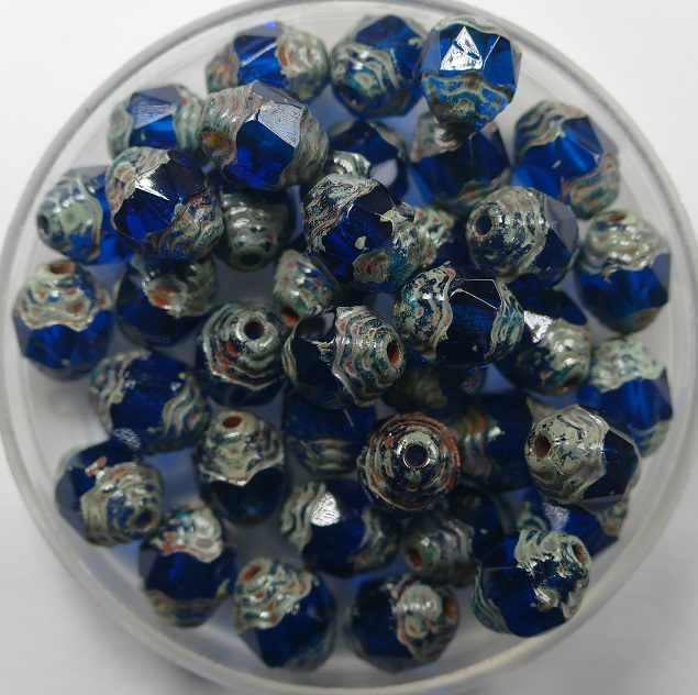 0090414 czech glass antique style cathedral 8x6 mm capri blue picasso