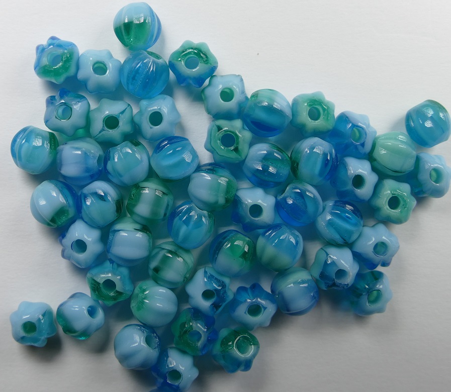 0100539 czech glass melon bead 6 mm mixed aqua turquoise green