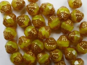 0130135 Yellow Coral Bronze Antique Style Cathedral Beads 10 Pc. - Afbeelding 2