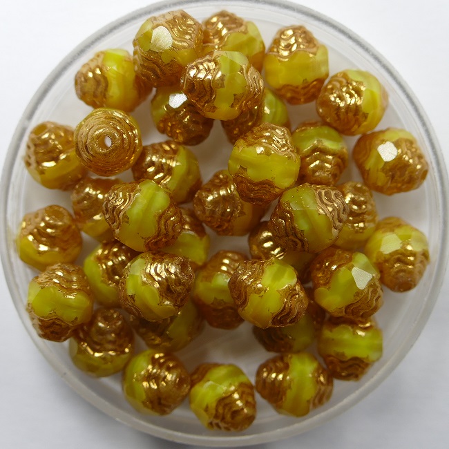 0130135 czech glass antique style cathedral 8x6 mm yellow coral bronze