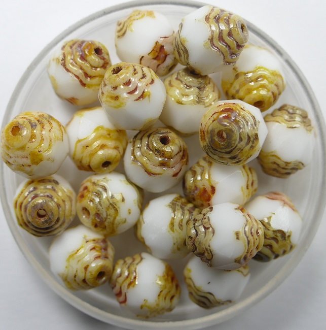 0140260 czech glass antique style cathedral 10x8 mm chalk white picasso