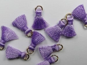 TSR-ZTLI Mini Tassels, klein katoenen kwastje met ringetje 1 cm Zacht Lila 4 Pc.